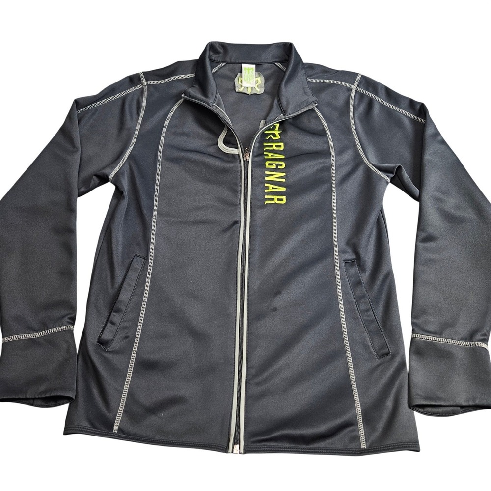 Ragnar Relay Full Zip‎ Track Jacket Mens Large Black Lime Green Activewear